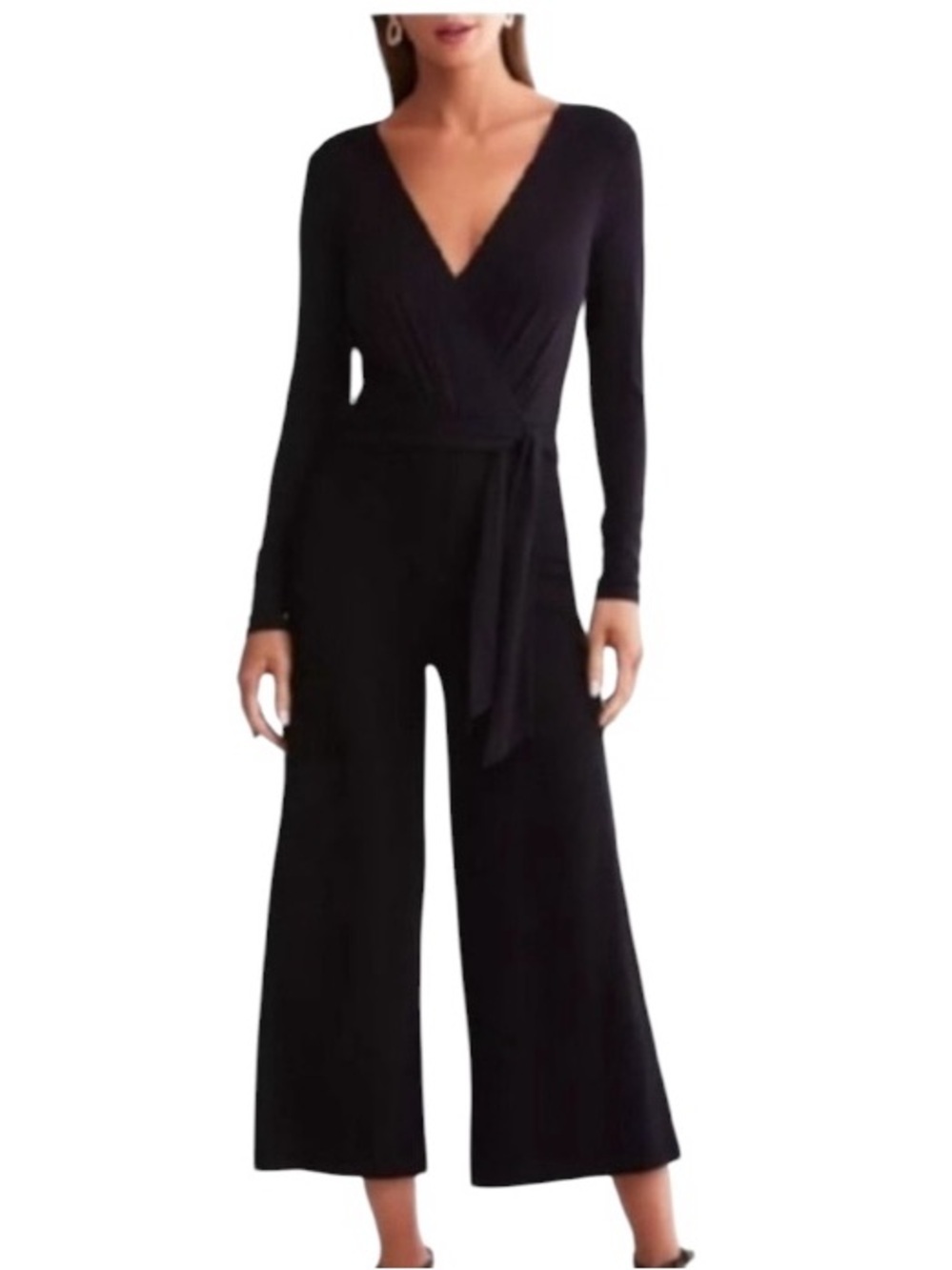 NWT Bailey 44 Long Sleeve Faux Wrap Tie Waist Bethany Crop Wide Leg Jumpsuit